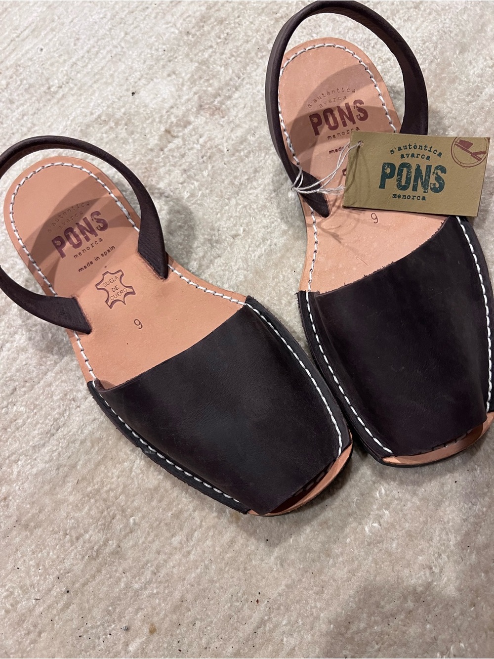 PONS Menorca Dark Chocolate Brown Leather Avarca Sandals with natural footbed - Picture 2 of 4